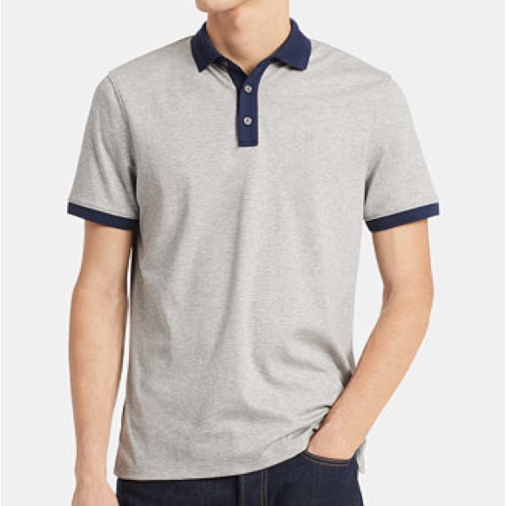 Calvin Klein Grey and Navy Blue Liquid Touch Polo